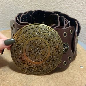 Gold and Brown Belt with Flower Detailing